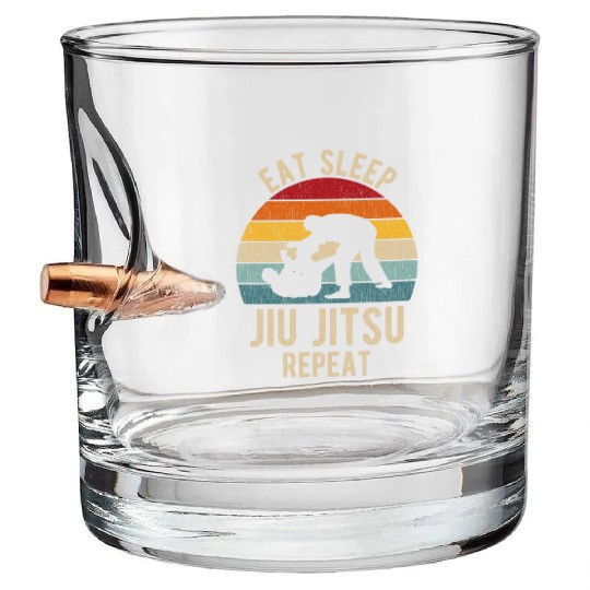 Eat Sleep Jiu-Jitsu Repeat Funny BJJ Bullet Whiskey Glasses Retro