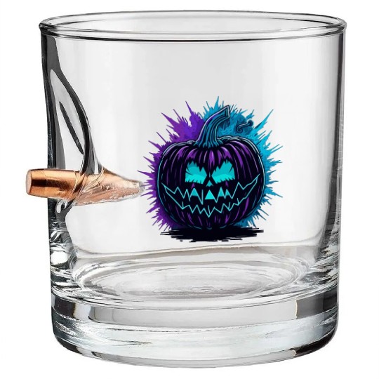 Neon Pumpkin Purple and Teal Bullet Whiskey Glasses