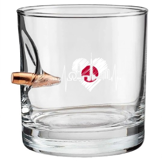 Tokyo Skyline Heartbeat Japanese Flag Love Tokyo Bullet Whiskey Glasses