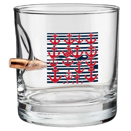classic nautical horizontal white and navy blue Bullet Whiskey Glasses