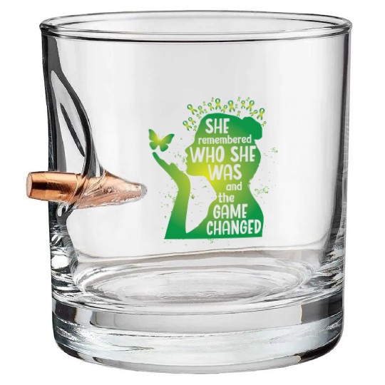 Mental Health Green Ribbon Butterfly Bullet Whiskey Glasses