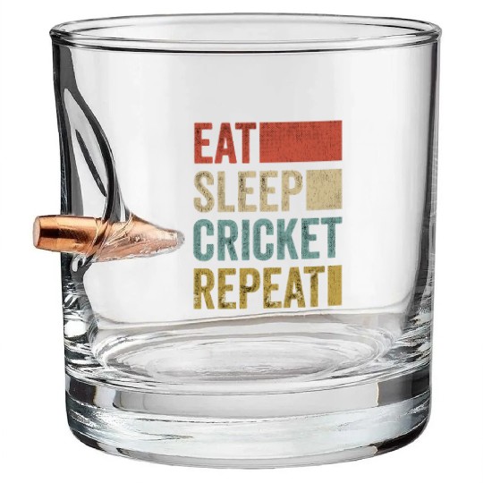 Retro Eat Sleep Cricket Repeat Funny Cricket Bullet Whiskey Glasses