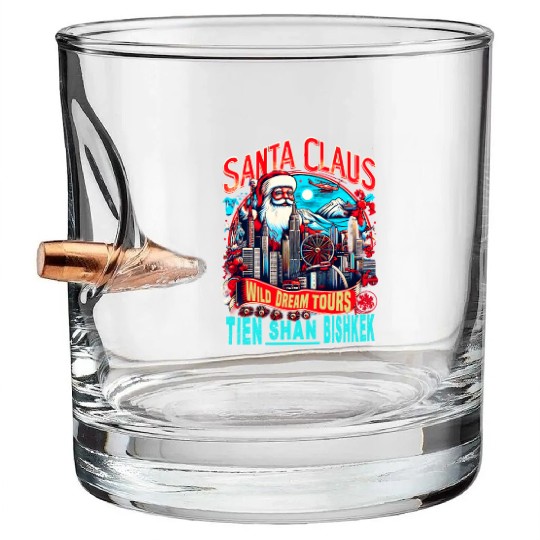 Santa Claus on an Adventure Travel World Tour Bullet Whiskey Glasses