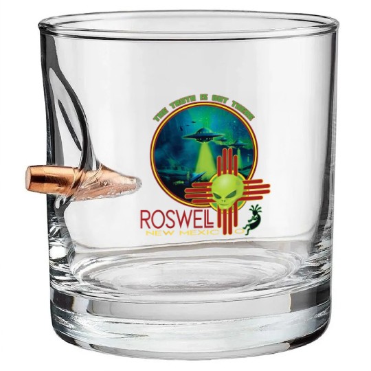 Roswell Aviation New Mexico Alien UFO Bullet Whiskey Glasses