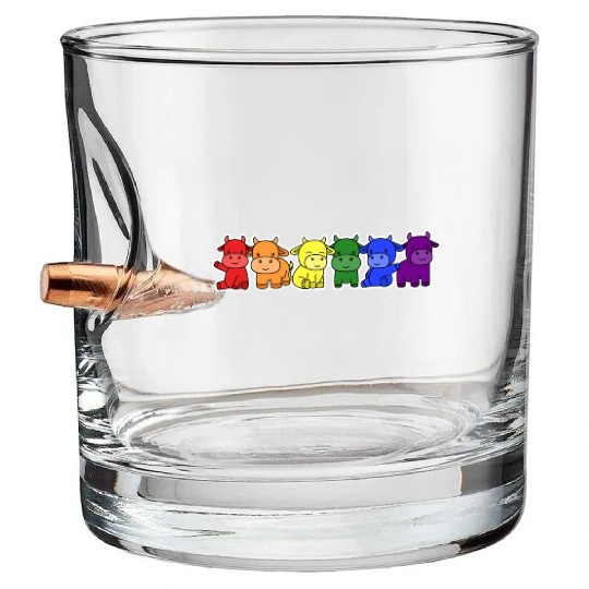 LGBT+ Flag Cow Design for proud LGBT+ People Bullet Whiskey Glasses