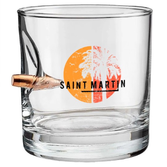 Artistic Saint Martin Cool Palm Tree Vacation Bullet Whiskey Glasses