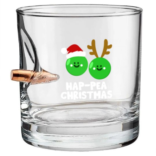 Hap-Pea Christmas Funny Vegetable Vegan Food Pun Bullet Whiskey Glasses
