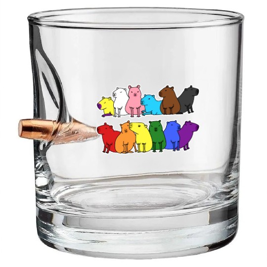Pride Progress Flag Capybara Design for Equality Bullet Whiskey Glasses