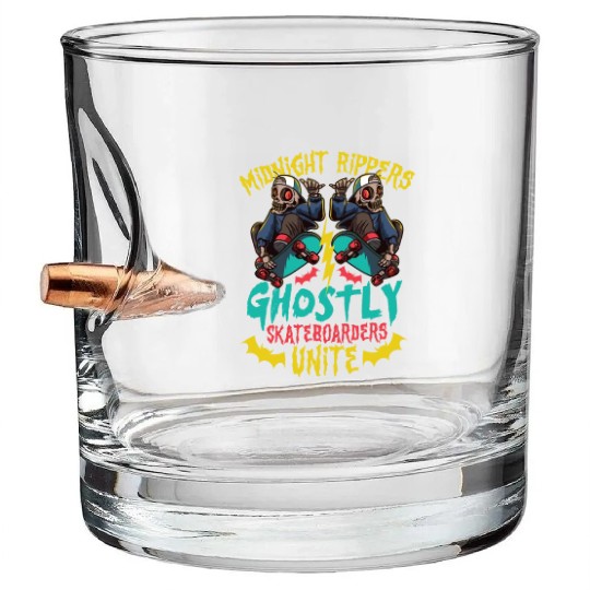 Spooky Horror Skateboarder Halloween Skateboarding Bullet Whiskey Glasses