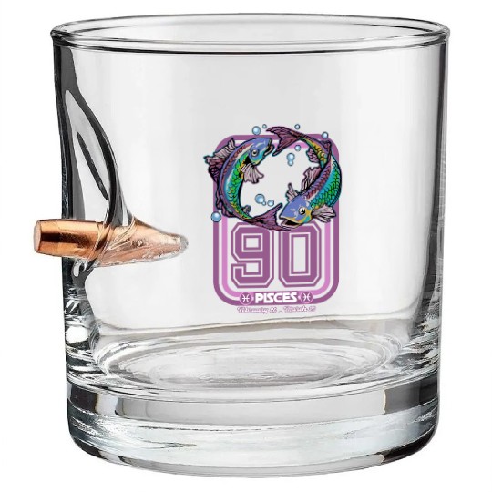 Pisces Born in 1990 Zodiac star sign horoscope Ast Bullet Whiskey Glasses
