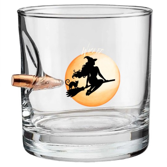 Wicked Cat Witch Funny Halloween Witch Bullet Whiskey Glasses