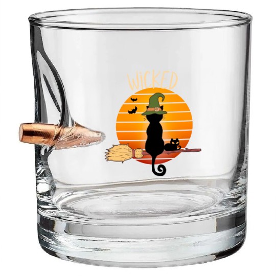 Wicked Cat Witch Funny Halloween Witch Bullet Whiskey Glasses