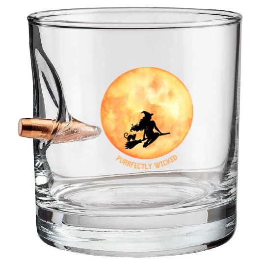 Wicked Cat Witch Funny Halloween Witch Bullet Whiskey Glasses