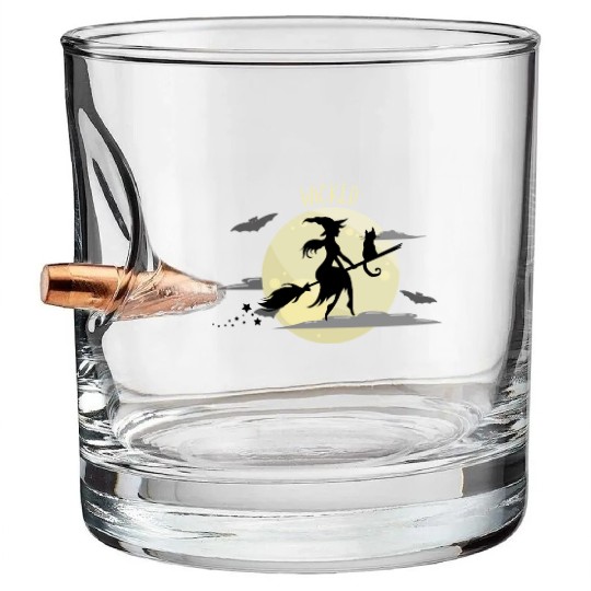 Wicked Cat Witch Funny Halloween Witch Bullet Whiskey Glasses