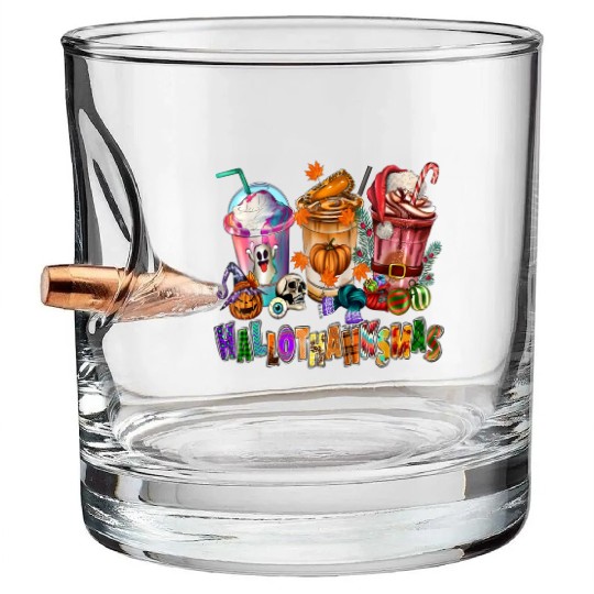 Happy Hallothanksmas Coffee Latte Halloween Bullet Whiskey Glasses