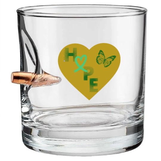 Liver Cancer Hope & Butterly Heart Green/Yellow Bullet Whiskey Glasses