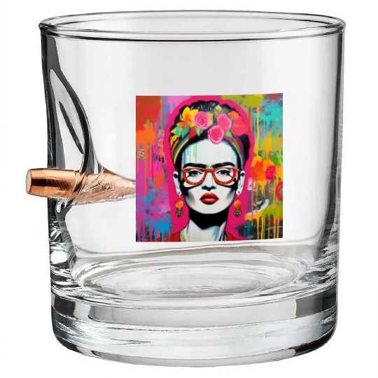 Frida Kahlo style urban art colorfull graffiti Bullet Whiskey Glasses