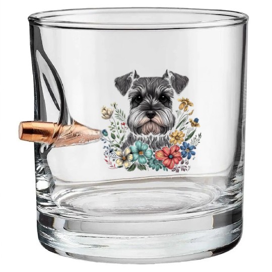 Miniature Schnauzer Flower Garden Cute Puppy Dog Bullet Whiskey Glasses