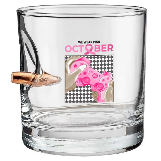 In October We Wear Pink Breast Cancer Bullet Whiskey Glasses