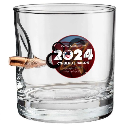 Why vote for a lesser evil? Cthulhu and Dagon 2024 Bullet Whiskey Glasses