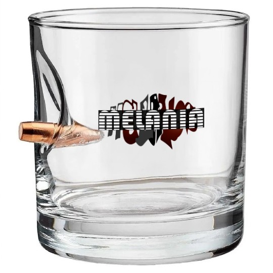 Melania white typography, Greek origin - black Bullet Whiskey Glasses