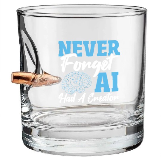 Robot AI Computer Scientist AI Machine Learning Bullet Whiskey Glasses