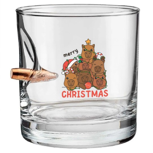 Capybara Christmas Tree Merry Christmas Bullet Whiskey Glasses