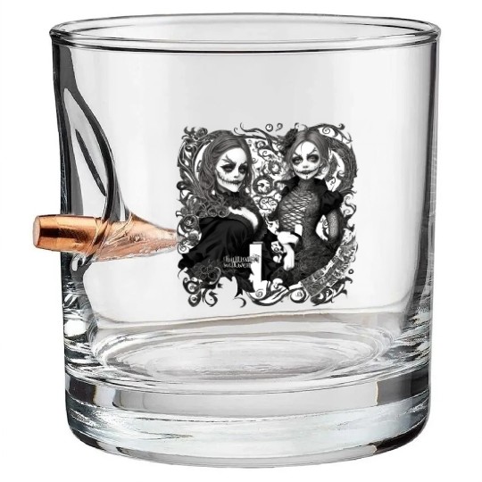Young witch and pumpkin Halloween 2 Bullet Whiskey Glasses