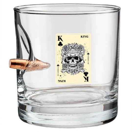King of Clubs Poker Card Game Gothic Horror Bullet Whiskey Glasses