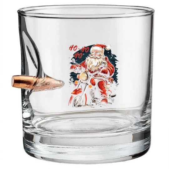 Motorcyclist Santa Claus Motorcycle Christmas Bullet Whiskey Glasses