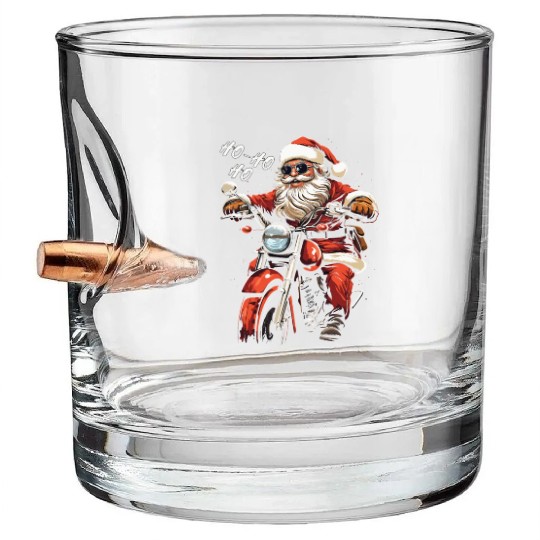 Motorcyclist Santa Claus Motorcycle Christmas Bullet Whiskey Glasses
