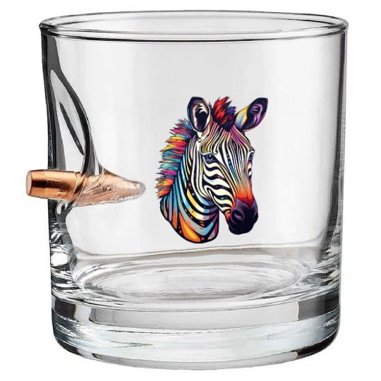 Psychedelic Zebra-Inspired Watercolor Safari Bullet Whiskey Glasses
