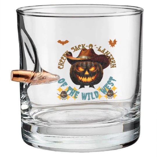Creepy Jack o Lantern of the Wild West Bullet Whiskey Glasses