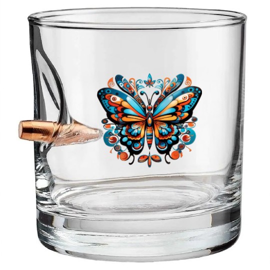 Aztec Butterfly Rainbow Butterfly Women’s Bullet Whiskey Glasses