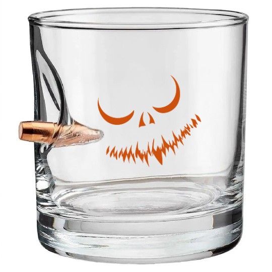 Creepy Jack o Lantern Carved Halloween Pumpkin Bullet Whiskey Glasses