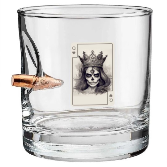 Queen of Hearts Gothic Poker Card Game Halloween Bullet Whiskey Glasses