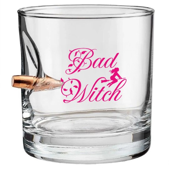 bad witch; Halloween; cute; pink; witches Bullet Whiskey Glasses