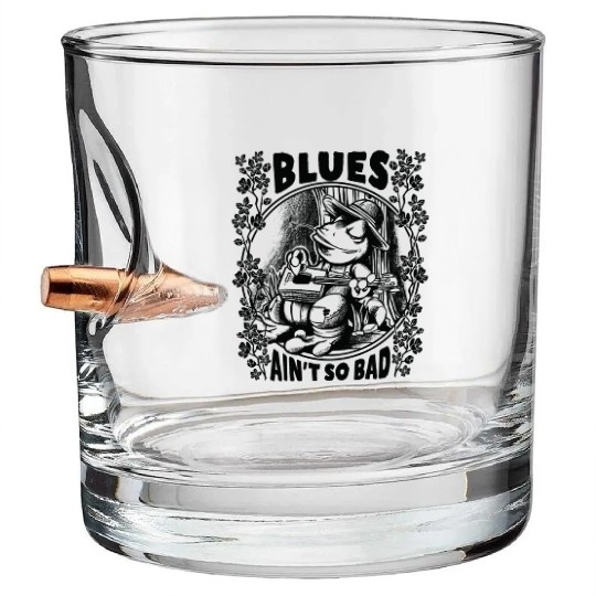 Delta Blues Frog With Guitar Blues Ain t So Bad Bullet Whiskey Glasses