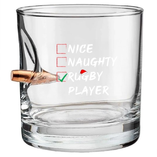 Nice Naughty Rugby Player List , Funny Christmas Bullet Whiskey Glasses
