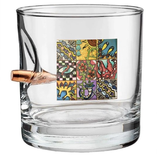 Hand painted wooden squares art by KateToxin Bullet Whiskey Glasses