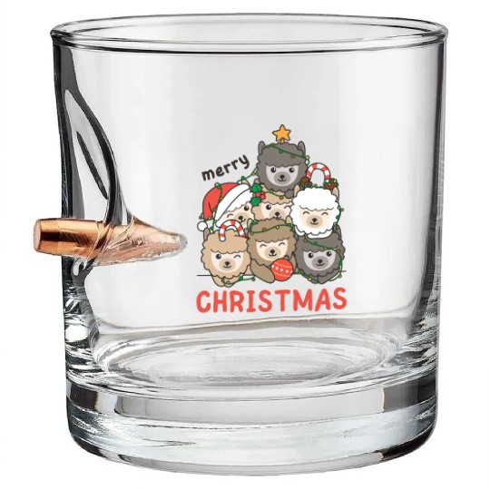 Alpaca Christmas Tree Merry Christmas Bullet Whiskey Glasses