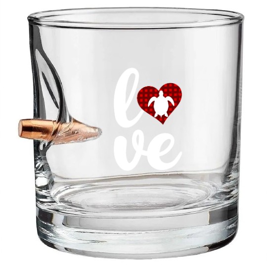 Sea Turtle Lover Buffalo Plaid Love Turtle Bullet Whiskey Glasses