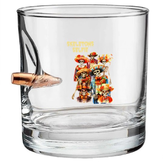 Mexican Holiday Day of the Dead Skeletons Selfie Bullet Whiskey Glasses