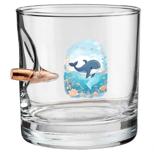 cute whale in cartoon fantasy Bullet Whiskey Glasses