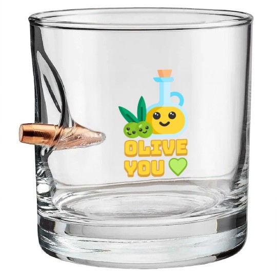 Olive You! Cute Olive I Love You Cartoon Bullet Whiskey Glasses
