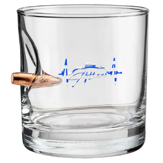 Athens Skyline Heartbeat Heart Flag Ancient Greek Bullet Whiskey Glasses