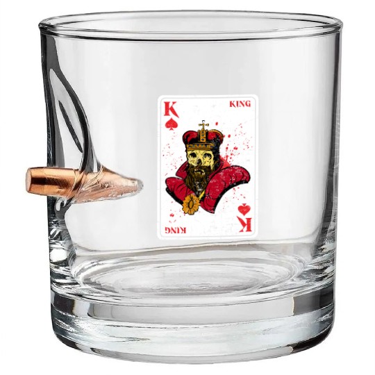 King on Spades Horror Halloween Card Game Creepy Bullet Whiskey Glasses