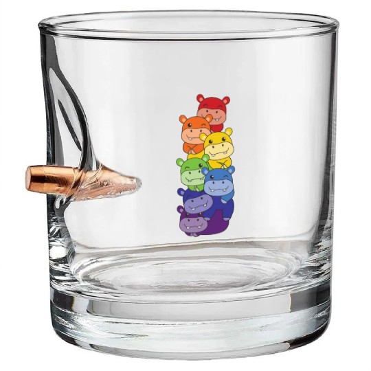 Rainbow Flag Pride Lgbtq Cute Hippo Stack Bullet Whiskey Glasses