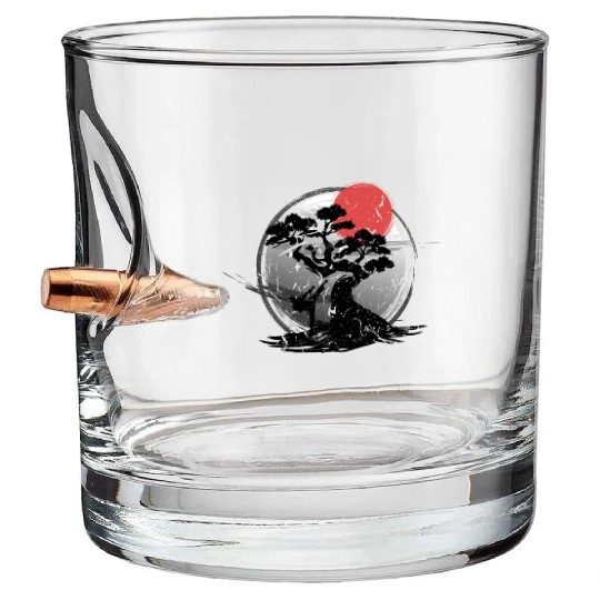 Martial Arts Japanese Style Bonsai Sunset Karate Bullet Whiskey Glasses