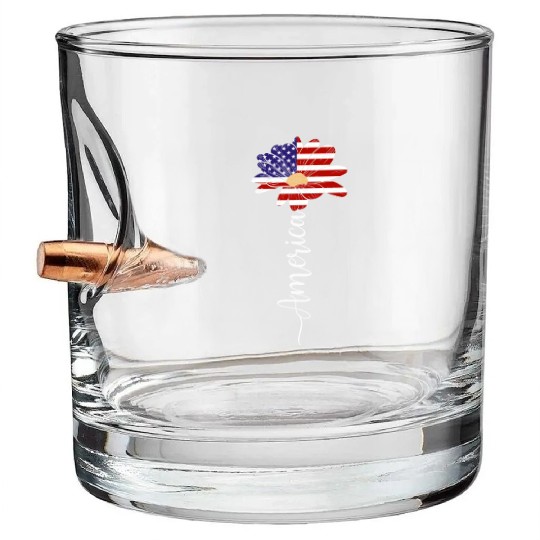 Vintage America Sunflower Flag America Lover Bullet Whiskey Glasses